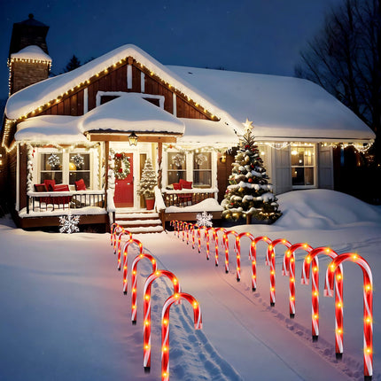 Candy Cane Lights - 10 Pack Candy Cane Pathway Lights, 10" Christmas Candy Cane Lights Red, Outdoor Candy Cane Christmas Decor for Walkway, Driveway, Sidewalk, Garden, Xmas Path Stake Lights Markers