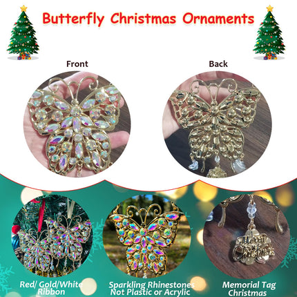 Christmas Butterfly Ornaments Decor Hanging Rhinestones Metal Suncatcher Ornament for Christmas Tree Window Home Decoration, Glittering Butterfly s for Women, Mom-Gold