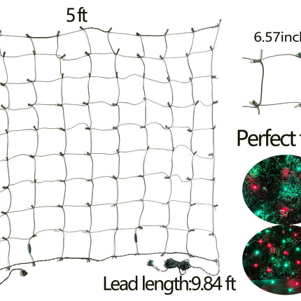 HISHINY LED Christmas Net Lights Outdoor Christmas Decorations Lights 5ftx5ft 100LED Green Wire, Connectable Bush Mesh Net Lights String for Halloween Christmas Party,Shrub,Yard,Tree（Red&Green）