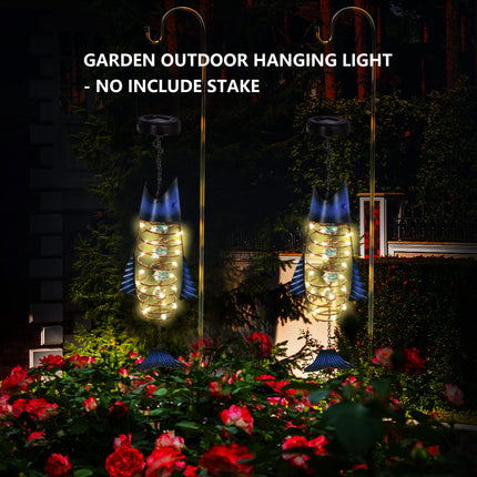 Outdoor Lights for Patio Garden Decor - Metal Solar Fish Hanging Decoration - Solar Lamp Decorative Yard Art - Pretty Nice Lantern for Man Woman Holiday Ideas Waterproof Warm LED Lighting