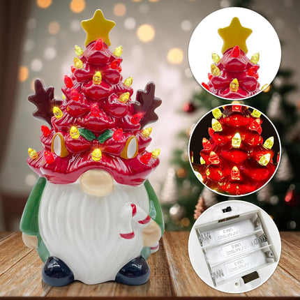 pinata Deer Ceramic Christmas Tree Gnomes, Christmas Kids Women s Lighted Small Christmas Tree Christmas Decorations Indoorhome Room Table Top, LED Farmhouse Reindeer Decor Figurine (Red Green)