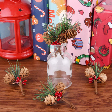 CHRORINE 15 Pcs Artificial Pine Cone Picks and Red Berry Mini Artificial Pine Tree for Christmas Party Flower Wreaths and Holiday Decorations
