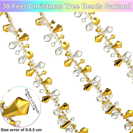 30 Feet Christmas Clear Iridescent and Gold Bead Garland Christmas Tree Bead Garlands Christmas Tree Twist Bead Garland String Acrylic Bead Strands Chains for Christmas Party Tree Fireplace Decor