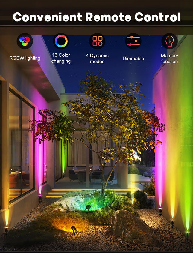 OurLeeme Spotlights Outdoor Waterproof - 4-in-1 RGBW Colored Halloween Spotlights for Outside with 36W Transformer, Remote Control Spot Lights Outdoor Landscape Lighting (RGBW)