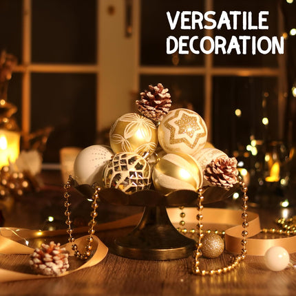 30ct 2.36 Inch Christmas Ball Ornaments, White and Gold Shatterproof Christmas Tree Decorations Balls Ornaments Set, Elegant Hanging Ornament for Xmas Tree Holiday Decor
