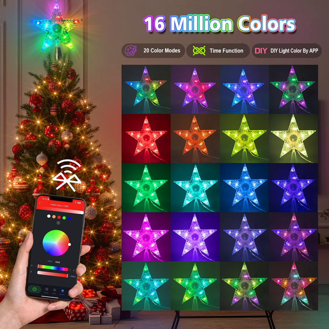 Christmas Tree Topper Star Remote & APP Controlled Smart Treetop 7.5'' 20 Color Modes Christmas Star LED Lighted USB Powered for Xmas Holiday Party Decorations (Indoor and Outdoor)