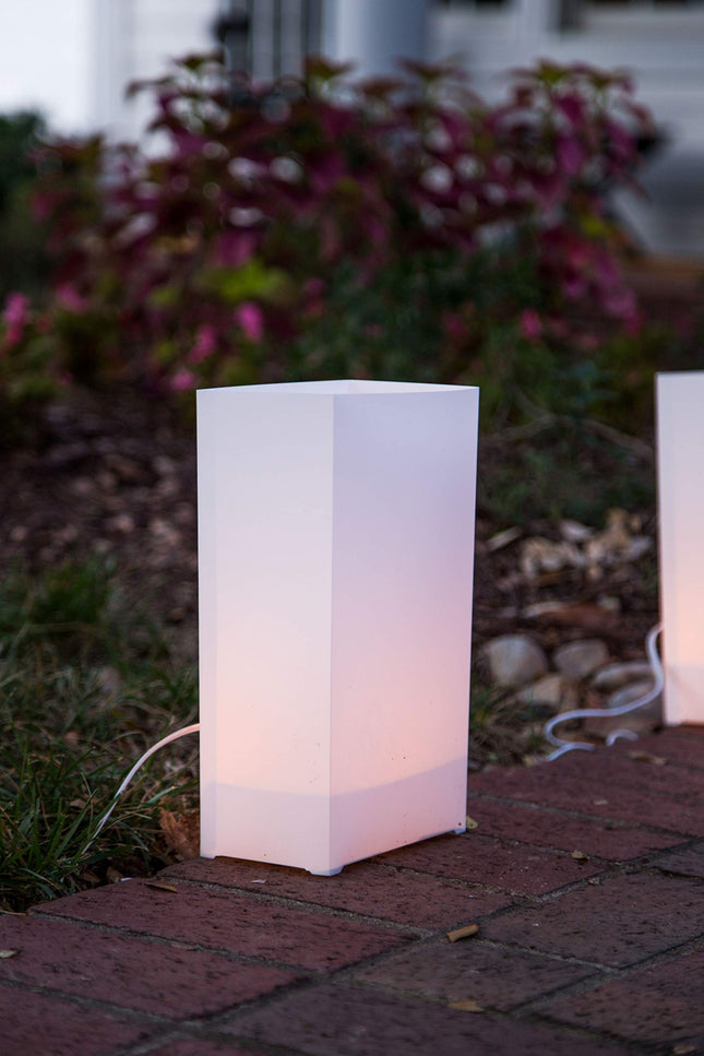 Elf Logic - Set of 10 Electric Luminary Bags (Incandescent Lights) - Plug in and Weatherproof Vellum Luminary Pathway Lighting - Reusable Luminary Bags - Perfect Outdoor Luminary Lights