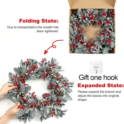 Artificial Christmas Wreath 20 Inch Christmas Wreaths for Front Door Winter Wreath with Red Holly Berries Pine Cones for Front Doors Xmas Winter Holiday Indoor and Outdoor