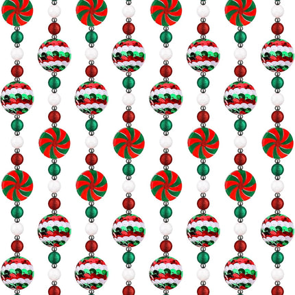 16 Feet Christmas Candy Cane Garland Christmas Tree Peppermint Ornaments Candy Garland Wreaths Christmas Ball Garland Xmas Bead Hanging Ornaments for Holiday Party Fireplace Home Decor (Sequin)