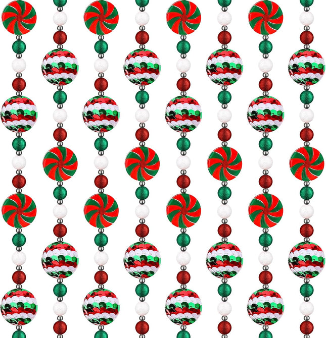 16 Feet Christmas Candy Cane Garland Christmas Tree Peppermint Ornaments Candy Garland Wreaths Christmas Ball Garland Xmas Bead Hanging Ornaments for Holiday Party Fireplace Home Decor (Sequin)