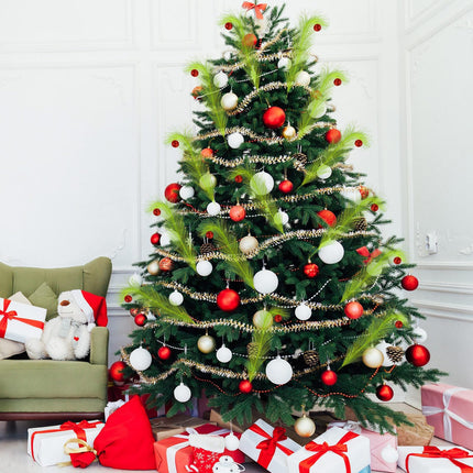 16 Pcs Christmas Tree Topper 17'' Green Pampas Grass Decor With Red Christmas Ball Green Curly Xmas Tree Pick Elf Ornaments Stems for Christmas Tree Topper Home Office Wreath Craft Decorations