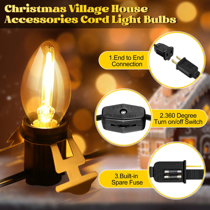 Enhon 2 Pack Accessory Cord with 3 LED Light Bulbs, 9.8 FT Christmas Village Light Cord with 2 Fuse and Switch, C7 Blow Mold Light with Female Plug for Christmas Halloween Holiday Decor, Warm White