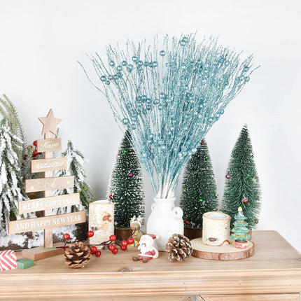 Lvydec 22pcs Christmas Glitter Berries Stems, 17" Artificial Christmas Picks for Christmas Tree Ornaments, DIY Xmas Wreath, Crafts, Holiday and Home Decor (Blue)