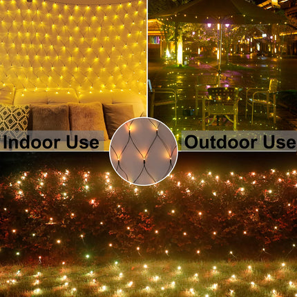 Christmas Net Lights Outdoor Mesh Lights, 14.8ft x 5ft 300 LED Warm White Net String Lights 8 Modes Connectable Fairy String Mesh Twinkling Christmas Lights for Bushes Tree Party Yard Garden Decor
