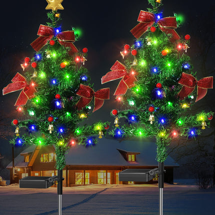 Solar Christmas Decorations Trees Lights Outdoor Waterproof, 40LED-Lights Solar Yard Decorative, Solar Stake Lights Xmas Tree Garden Decor with Constant & Flashing Modes for Pathway Lawn Patio, 2PCS