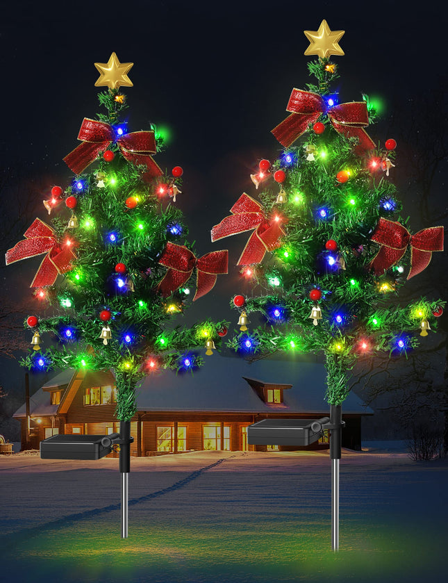 Solar Christmas Decorations Trees Lights Outdoor Waterproof, 40LED-Lights Solar Yard Decorative, Solar Stake Lights Xmas Tree Garden Decor with Constant & Flashing Modes for Pathway Lawn Patio, 2PCS