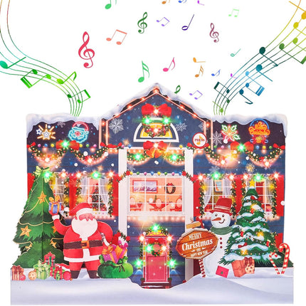 3D Pop Up Christmas Cards with Music & Lights, Animated Christmas Card, Playing 3 Christmas Songs with 3 Matching Lights Blinking Modes (Envelope Included)
