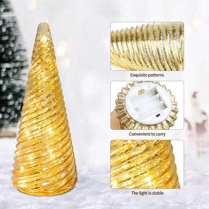 3pcs Lighted Golden Glass Christmas Trees, Glass Christmas Trees, Powered by Batteries，Christmas Table Decorations Lighted Xmas Tree for Living Room Fireplace Tabletop Party