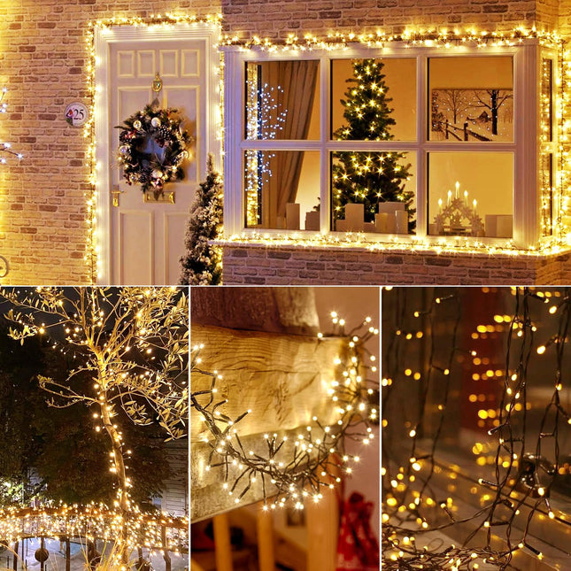 Cluster Lights Christmas, 400 Led Christmas Lights 49FT Fairy Lights Green Wire 8 Modes Cluster Lights Timer Remote Plug in Twinkle Fairy Lights for Bedroom Xmas Tree Garland Window Party