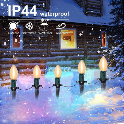 38FT C9 LED Christmas Pathway Lights,25 Warm White Connectable Weatherproof LED Christmas Walkway Lights with C9 LED Bulbs and Stakes for Driveway Yard Lawn Sidewalk Christmas Decoration