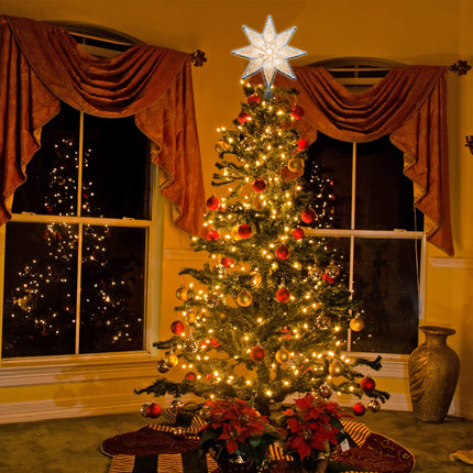 Star Christmas Tree Topper, 8" Lighted Double-Sided Star Treetop, 8-Point Star Xmas Tree Topper with 10 Warm White Lights, 120V UL