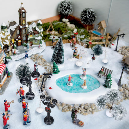 14 Pcs Christmas Accessories Village Figurine Miniature Pine Trees Snow Artificial Christmas Trees Bare Branch Trees Street Lights Lamps for Xmas DIY Crafts Winter Room Landscape (Vibrant Style)