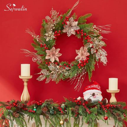Serwalin 32 PCS Christmas Tree Picks Filler,Artificial Glitter Berry and Flowers Stem Branches Picks and Sprays for Xmas Tree Picks Decorations DIY Xmas Wreath, Crafts, Holiday Home Decor (Champagne)