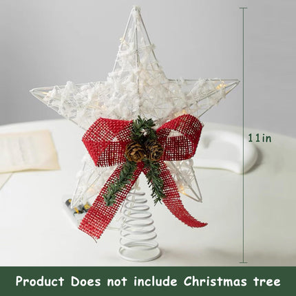 Christmas Tree Topper Star, 11Inch Christmas Tree Decoration Ornaments, Lighted Christmas Treetop with 10 Lights, for Christmas Xmas Tree Home Bar Shop Office（with Flower