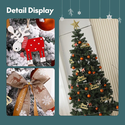 4.5FT Pre-Lit Faux Cashmere Christmas Tree, Snow Velvet Pine Needle Christmas Tree with 100 Warm White Lights with Ornaments, Collapsible Metal Base for Home Store Party Holiday Decorations