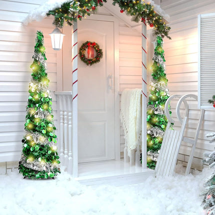 Pop Up Christmas Tree, 5 FT Artificial Christmas Trees Collapsible Snowflake Sequin Pencil Christmas Tree with Stand Pop Up Artificial Tree for Holiday Christmas Home Office