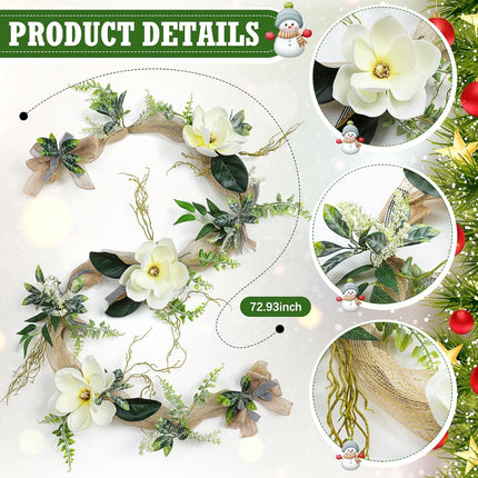 70.87 Inch Christmas Large Magnolia Garland Artificial Magnolia Christmas Garland with Flowers and Leaves for Outdoor Indoor Holiday Mantel Table Fireplaces Tree Party Decorations