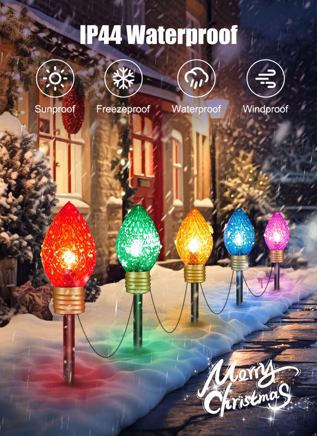 Minetom Strawberry C9 Christmas Jumbo Lights, 2 Pack 10.5 Feet 5 Lights Multicolor Bulb Christmas Pathway Lights Outdoor C7 Lights Covered Jumbo Multicolor Light Bulb Decorations for Lawn Outside