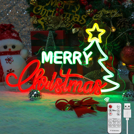 Christmas Neon Sign for Christmas Decor, Merry Christmas LED Sign with Timer Remote Control, Dimmable Merry Christmas Light Up Neon Light for Party Bedroom Business Shop Bar Pub Club Wall Decor Xmas