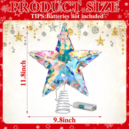 10 Inch Christmas Tree Topper Star Iridescent Star Tree Topper LED Christmas Star Tree Topper Christmas Tree Topper LED Christmas Tree Iridescent for Xmas Tree Topper Decoration