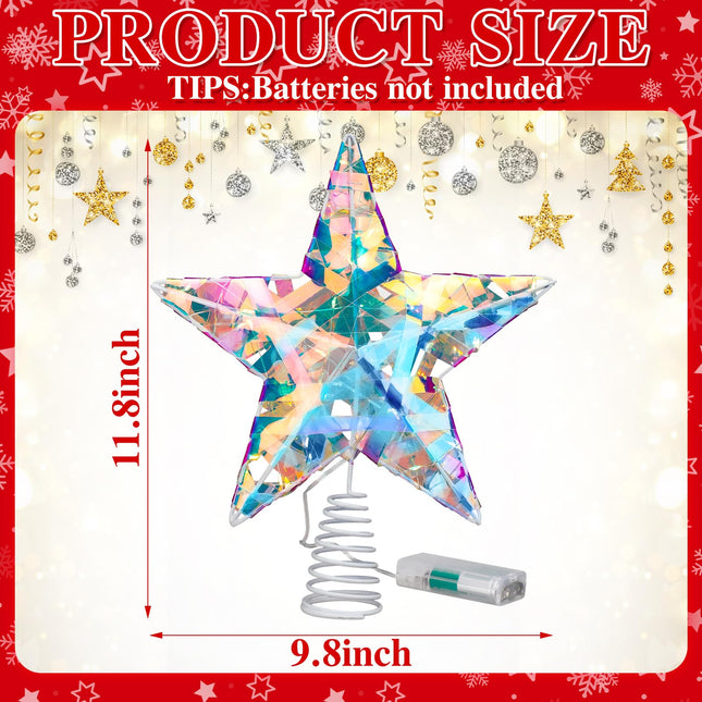 10 Inch Christmas Tree Topper Star Iridescent Star Tree Topper LED Christmas Star Tree Topper Christmas Tree Topper LED Christmas Tree Iridescent for Xmas Tree Topper Decoration
