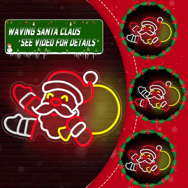 Santa Claus Neon Sign Christmas Neon Sign for Wall Decor Waving Santa Neon Christmas Lights Led Christmas Window Decorations Light Up Sign for Bedroom Living Room Christmas Party