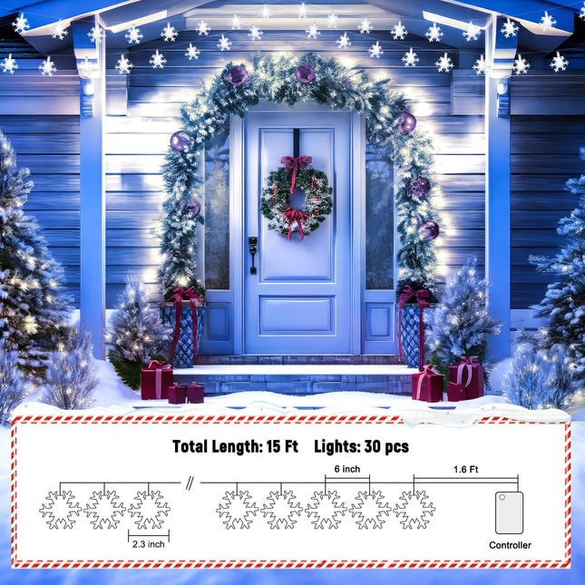 Minetom 4 Pack Christmas Lights, 14 Ft 30 LED Christmas Snowflakes Lights, Waterproof Snowflakes Holiday Lights, Shatterproof Xmas Fairy Lights for Indoor Decor