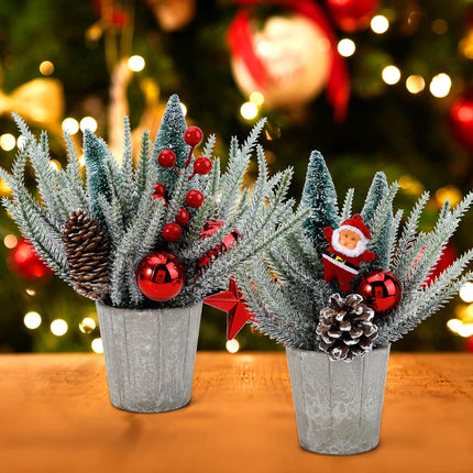 SUPREME XMAS Small Christmas Tree Table Top Christmas Decorations, 2 PCS Artificial Mini Christmas Tree with Ornaments Christmas Centerpieces for Tables Indoor Home Mantel Holiday Party Decor
