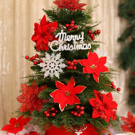 Floweroyal 30pcs Poinsettia Artificial Christmas Flowers Decorations with Clips and Berry Stems Glitter Ornaments for Christmas Tree Wreath Fireplace Stairs Decor (Red-3 Styles)