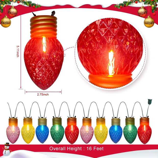 Outdoor Christmas Decorations Lights, 16Ft Jumbo Xmas String Lights with 10 5'' LED Large Multicolor Strawberry Bulb Christmas Roof Hanging Lights for Outdoor Patio Eave Xmas Tree Garden Holiday Decor