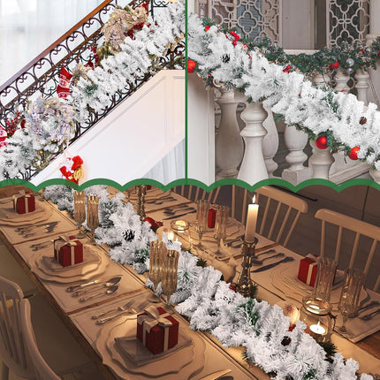 Riceshoot 9.84 Ft Flocked Christmas Garland Artificial Christmas Frosted Pine Garland Snow Cedar Garland for Xmas Winter Mantel Fireplace Table Centerpiece Background Hanging Decor(2 Pieces)