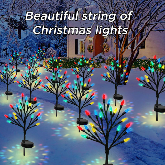 Christmas Outside Decorations Solar Pathway Lights-2PACK 40LED Multicolor C6 Strawberry Tree Lights Decor,Outdoor Solar Christmas Path Lights for Yard Party Decor