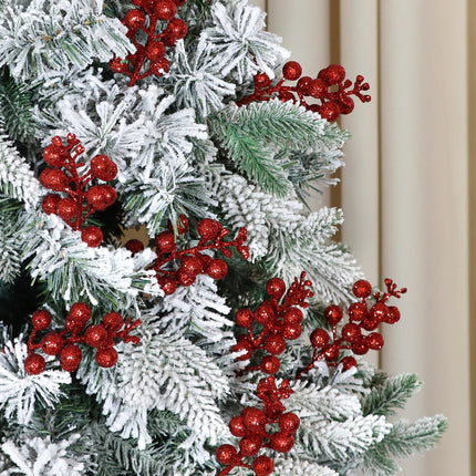 CCINEE 20pcs Glitter Christmas Red Berry Stems,7.8Inch Xmas Artificial Glitter Berry Branches for Christmas Tree Ornaments DIY Xmas Wreath Picks Crafts Home and Holiday Decor
