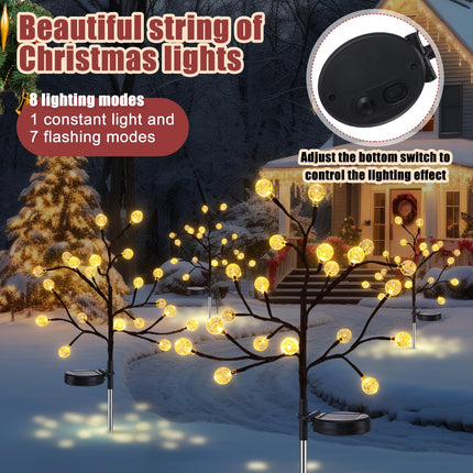 4 Pcs Outdoor Christmas Pathway Lights Decor Solar Christmas Stake Light Waterproof Christmas Outside Lights Crystal Globe Lights for Path Patio Garden Party Decor(Warm White)