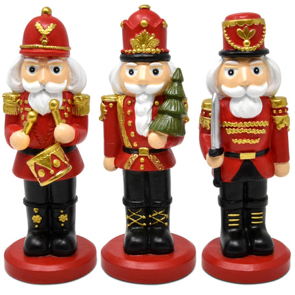 Christmas Nutcrackers Figurines Table Top Decor Set of 3 Resin Nutcracker Soldier Figurine Xmas Tabletop Decoration for Indoor Home Shelf Fireplace Mantle Kitchen Living Room Holiday Party Supplies