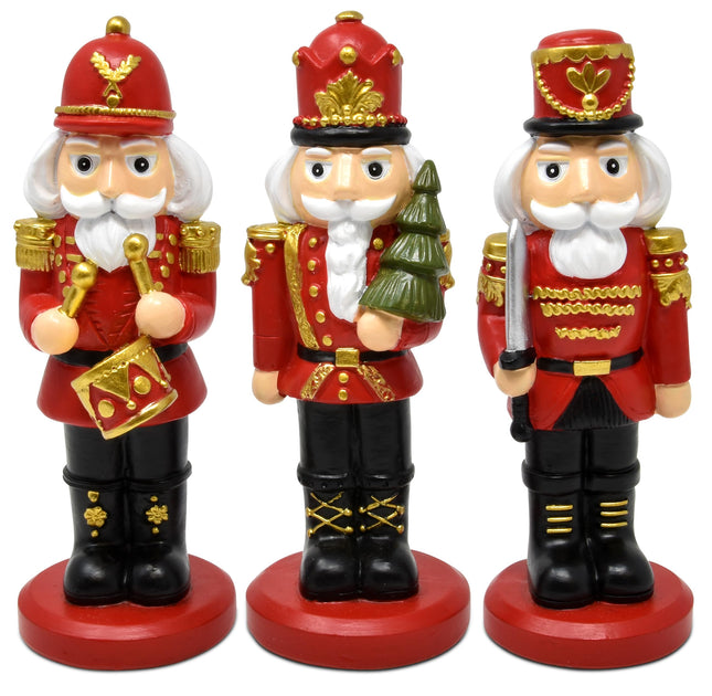 Christmas Nutcrackers Figurines Table Top Decor Set of 3 Resin Nutcracker Soldier Figurine Xmas Tabletop Decoration for Indoor Home Shelf Fireplace Mantle Kitchen Living Room Holiday Party Supplies