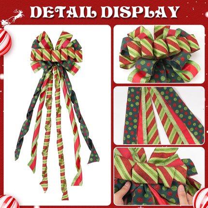 Christmas Tree Topper 45" 13" Red Green Dot Bow Handmade Large Christmas Bow Tree Topper, 44"x13" Wreath Bow for Xmas Holiday Home Wedding Indoor/Outdoor Decoration