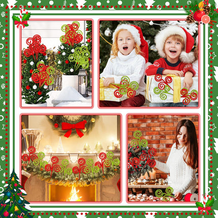 Kasyat 50 Pcs Red Green Christmas Tree Picks 12" Candy Shape Spiral Glitter Sticks Branches Xmas Curly Picks Artificial Stems Pick Ornaments for Tree Topper Craft Wreath Vase Filler Home Decor