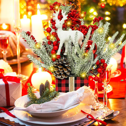 Small Christmas Tree with Lights, Tabletop Christmas Tree, Mini Christmas Tree with Red Berries Pine Cone for Home Decor Indoor Artificial Christmas Table Decorations