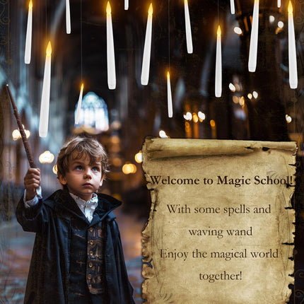 20 Pcs Floating Candles with Wand, Hanging Candles with Timer, Magic Deco Candles Flickering Warm Light, Flameless Taper Candles with Wand Remote, LED Candlesticks for Birthday Halloween Party Decor